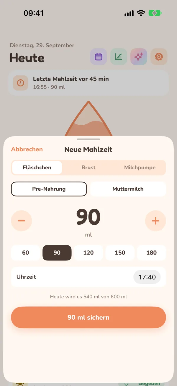 Ein Fläschchen eintragen