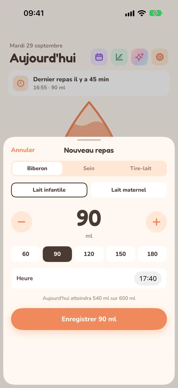 Enregistrement d'un biberon